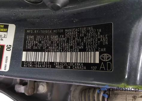 2018 Toyota Corolla Le z USA, uszkodzony, nr VIN 2T1BURHE4JC083568